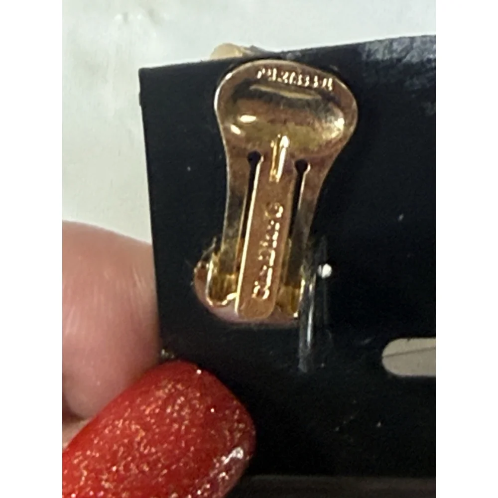 Vintage Christian Dior Gold Tone Black Rhinestone Hoop Clip On Earrings - Picture 6 of 16